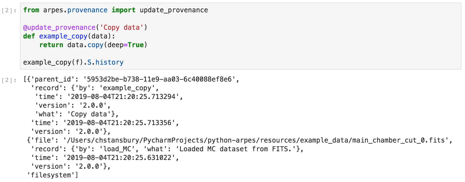 Example data provenance in PyARPES