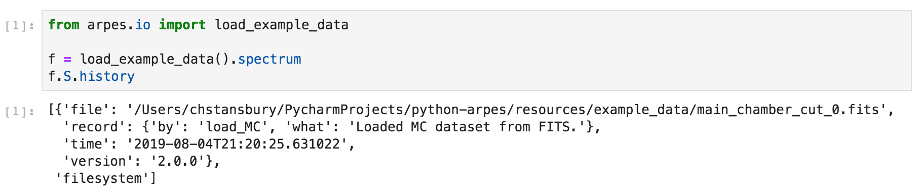 Example data provenance in PyARPES