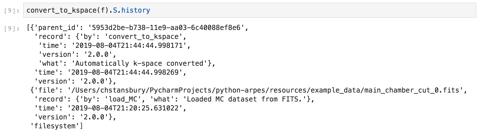 Example data provenance in PyARPES