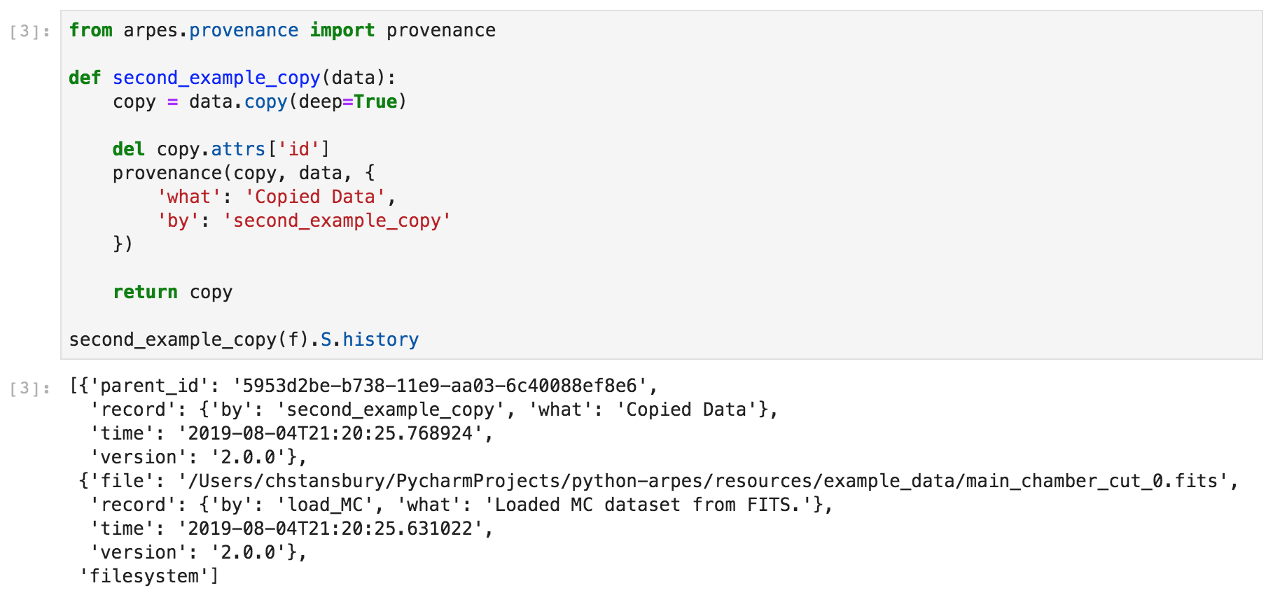 Example data provenance in PyARPES
